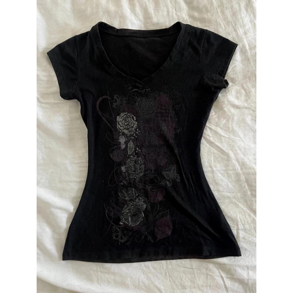 คอวีอเมริกันย้อนยุควินเทจ ย2เค ด้านบนผู้หญิงเสื้อยืดฤดูร้อนแขนสั้นสั้นผ้าฝ้าย