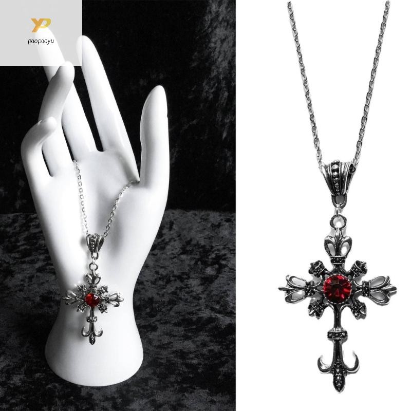 Ppy ยุโรปและอเมริกา Street Red Zircon Cross-shape Clavicle Chain สร้อยคอ