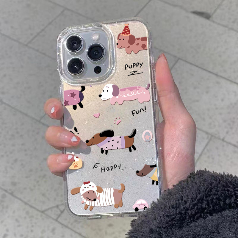 สีใสกากเพชร สำหรับรุ่นไอโฟน 16 7 8plus x xr xsmax 11 14 12 13 15 Pro max 16 Pro เคสไอโฟน11 ลูกสุนัขยาว