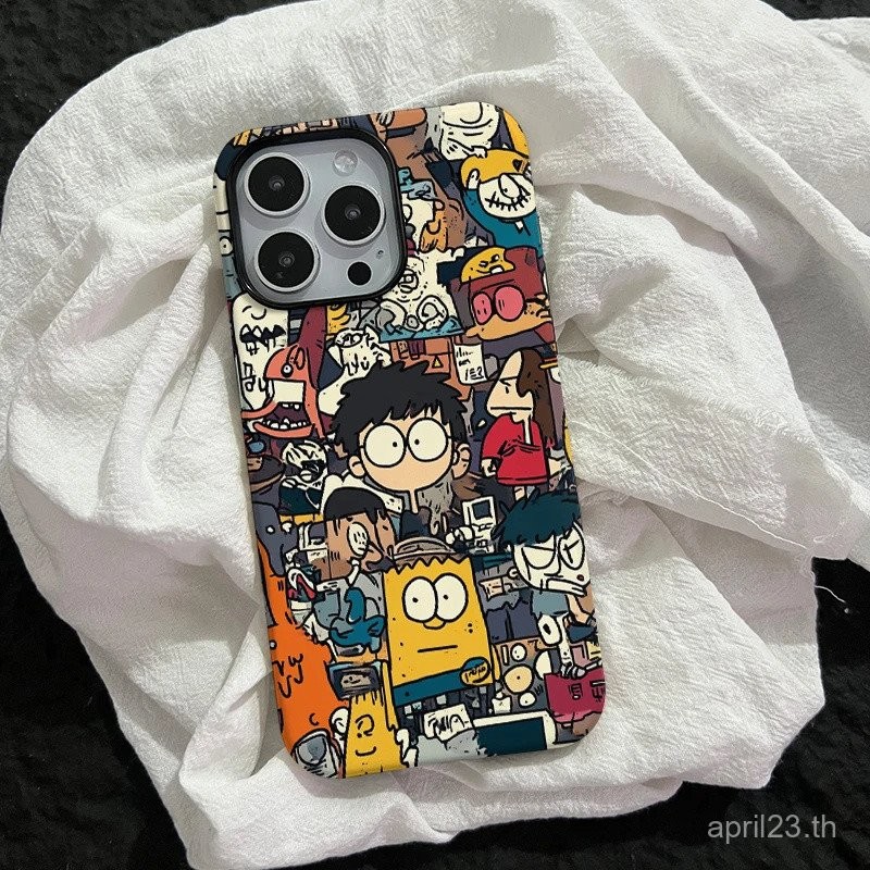 2ใน1เต็มหน้าจอศิลปะตลกเด็กเคส iPhone เคสป้องกันการตกหล่นสำหรับ iPhone 16 16PROMAX XR XS 11PROMAX 12 13 14 PRO MAX 15 15PROMAX 7plus