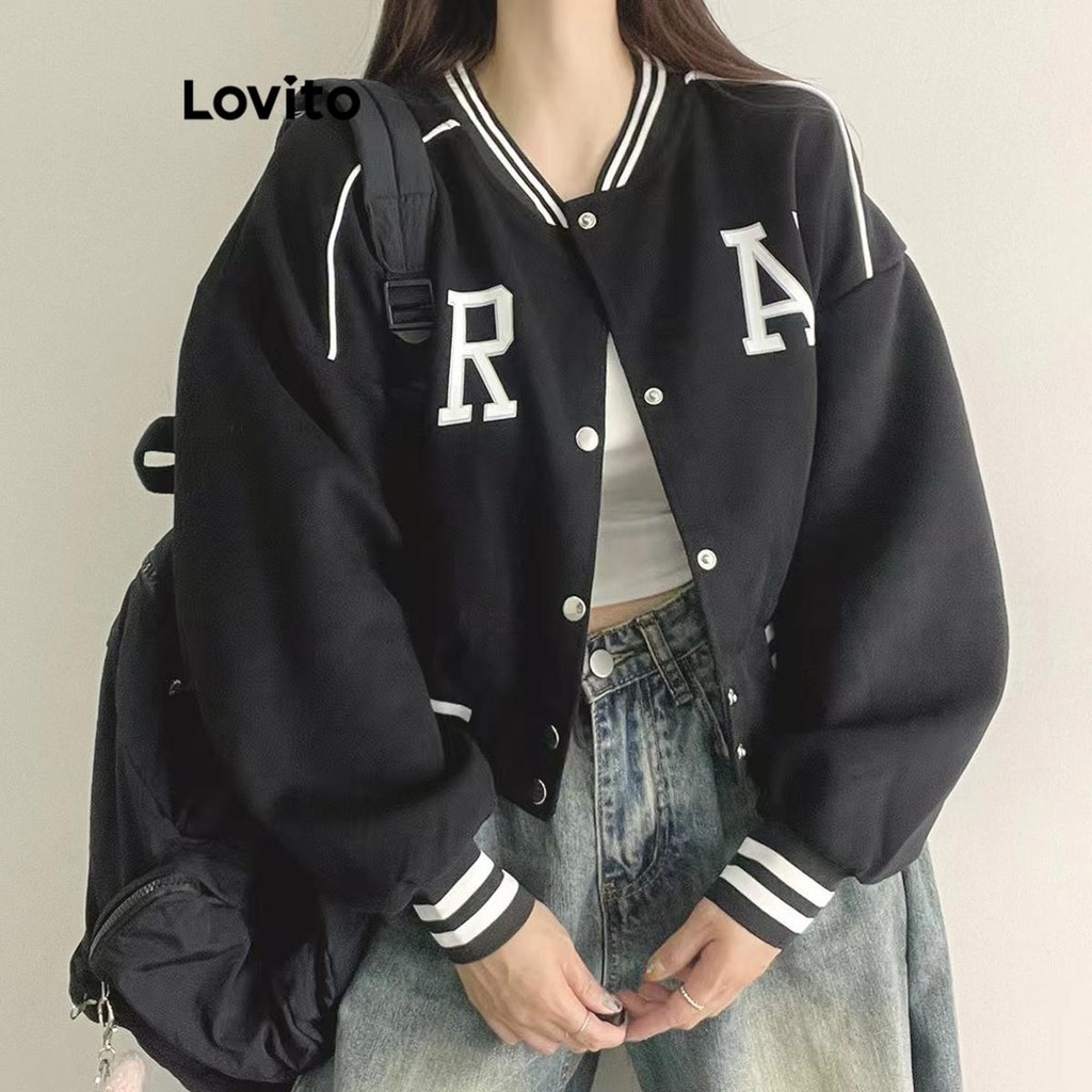 Lovito เสื้อแจ็คเก็ตลายทางด้านข้างสำหรับผู้หญิง LNM79215