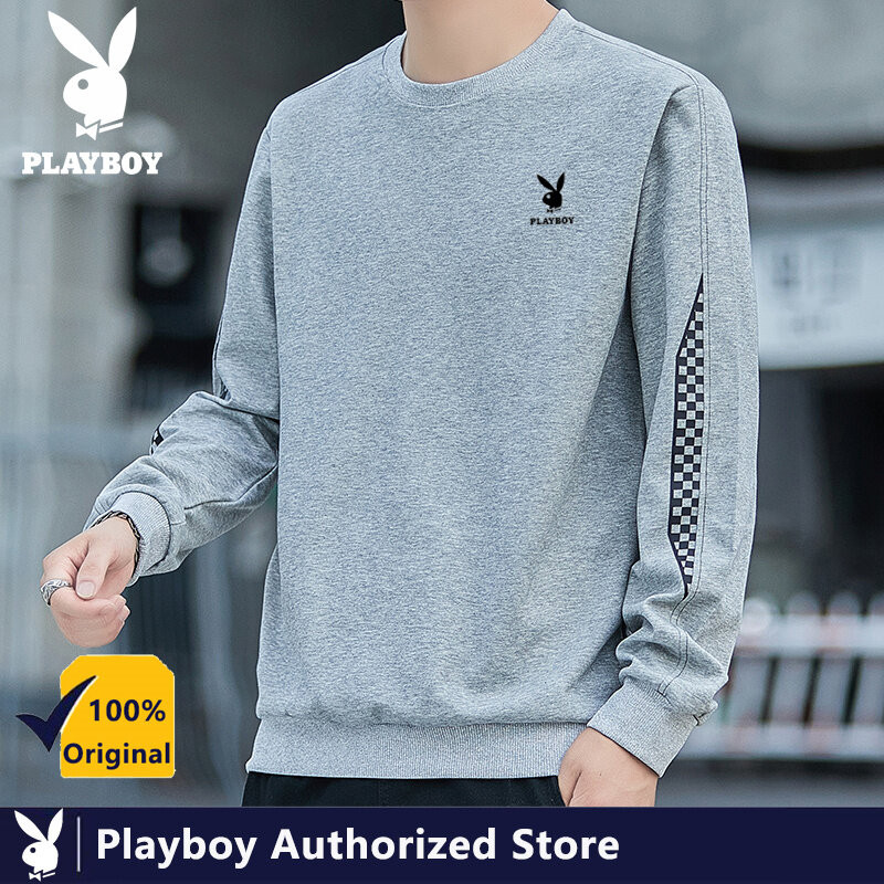 เพลย์บอย เสื้อกันหนาวผู้ชายบุคลิกภาพสีทึบเรียบง่ายเกาหลีคอกลมแขนยาว