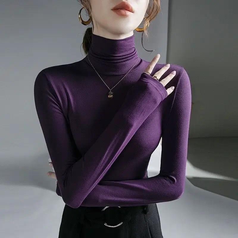 เสื้อยืดผู้หญิงคอเต่าเสื้อผ้าผอม2024สีดําด้านบนสําหรับผู้หญิงเสื้อยืดสีม่วงกรันจ์ทีสุนทรียศาสตร์ที่เรียบง่ายราคาถูกมีสไตล์2000ส