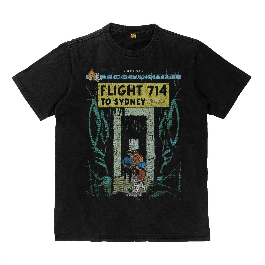 Tintin Adventure Flight 714 ถึงซิดนีย์การ์ตูนการ์ตูนเสื้อยืดหนา Flexinc 16s Heavyweight