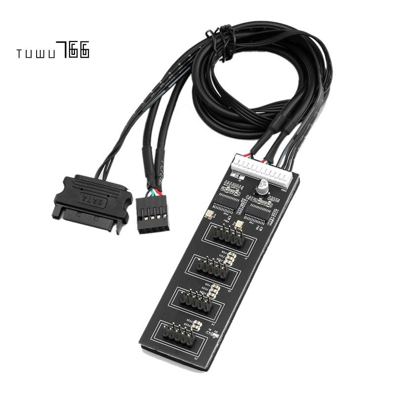 [tuwu766]ตัวแยกหัว USB 9Pin, ตัวแยกหัว USB 2.0 พร้อมสายไฟ SATA, ฮับ USB ภายในสําหรับ CPU/ไฟ RGB/เครื