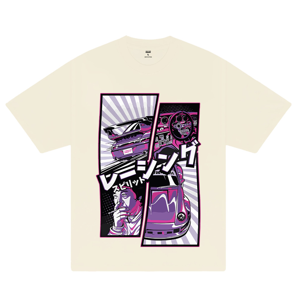 [ผ้าแท้]Porsche RWB 993 เสื้อยืด Tokyo Drift – เสื้อยืด Oversize Unisex ผลิตจากผ้าฝ้ายหนาเรียบ 016