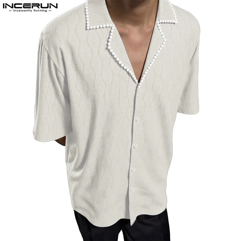 เสื้อเชิ้ตไข่มุกดีไซน์ลำลองสี solids สําหรับผู้ชาย