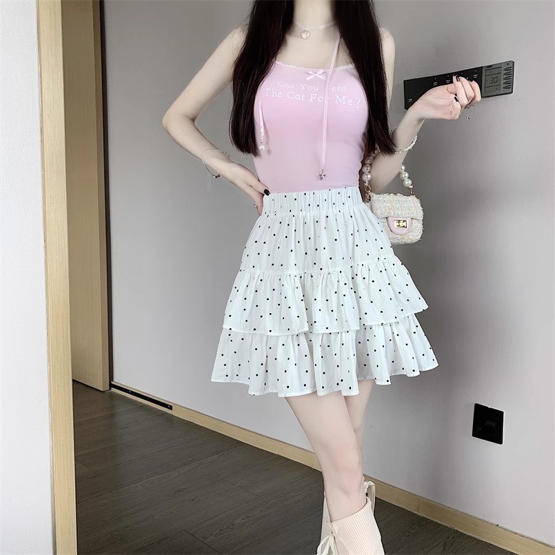GHAOHES กระโปรงสั้นทรงเอ-ไลน์เอวสูง กระโปรงทรงเค้กลายจุดสามสี น่ารักสไตล์เกาหลี2033 - รูปที่ 6