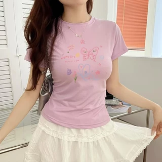 G01-06 เสื้อยืดสีดำ แขนสั้นพิมพ์ลายผีเสื้อ สุดน่ารัก แนวเกาหลี หลายไซส์ ผ้านิ่มสวมใส่สบาย ใส่ได้ทุกโอกาส ราคาถูก
