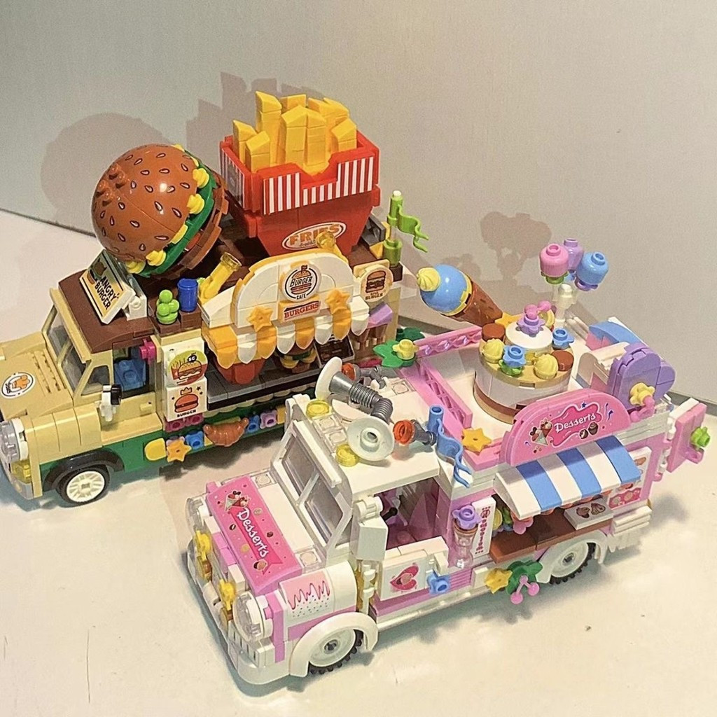 City Street View Ice Cream Truck Compatible Girl Educational Assembly Toy Gift diy Influencer เครื่อ
