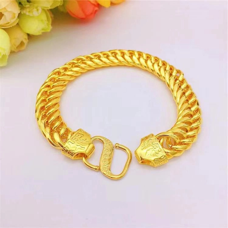 หัตถกรรมโบราณทองเหลืองจากเวียดนาม Fortune ตัวอักษร Domineering Boss Chain สไตล์ผู้ชายและผู้หญิง หัวเข็มขัดแบนคู่ High-End ทนทานสีไม่ซีด ทำจากทองเหลืองทั้งหมด