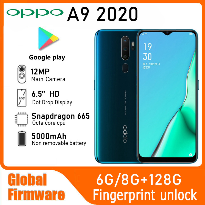 ตกแต่งใหม่ OPPO A9 2020 4G /A11 LTE GSM ปลดล็อคกล้อง Quadruple 6.5" 12MP Dual SIM 95% ใหม่ Snapdrago