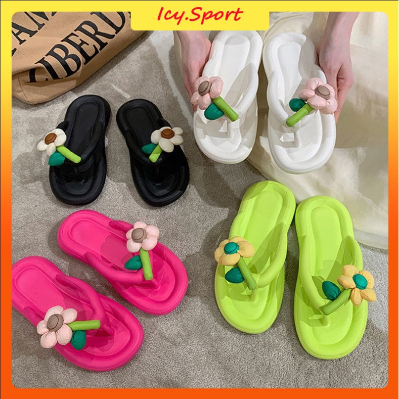 「Icy.Sport」 รองเท้าแตะ EVA นิ่ม ลายดอกไม้ เข้ากับทุกการแต่งกาย ไซซ์ 36-45 สําหรับผู้หญิงX140