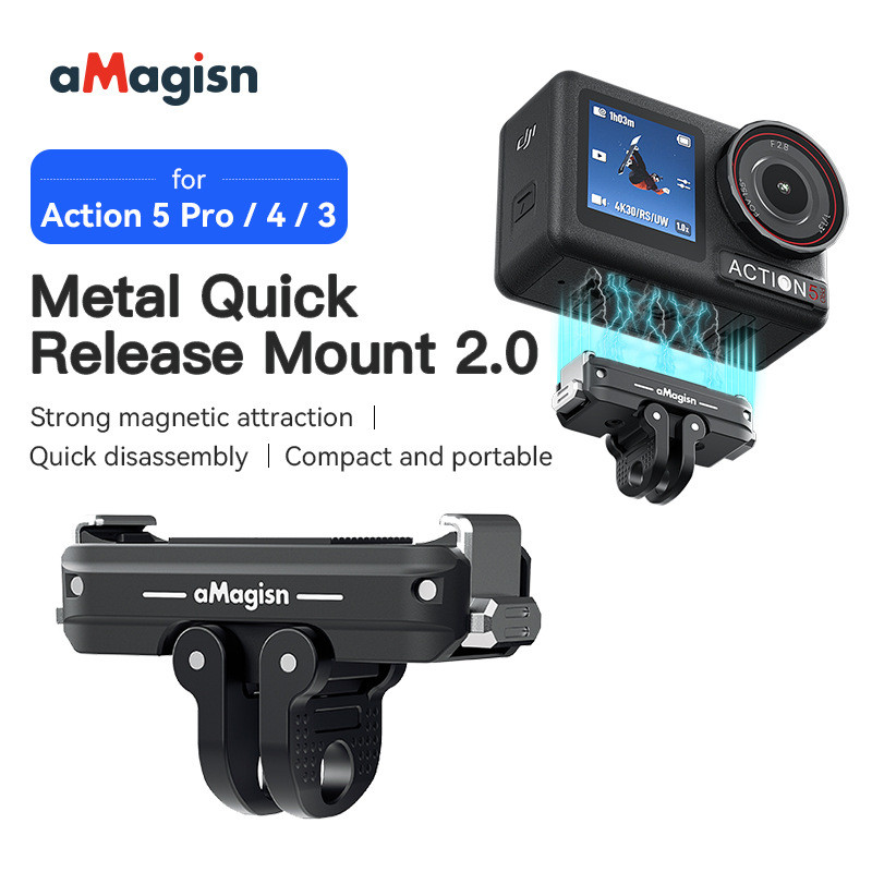 เหมาะสําหรับ: Osmo Action5Pro/4/3 DJI Action5Pro/4/3 โลหะแม่เหล็ก Quick Release Dual Interface ฐานอุปกรณ์เสริมโลหะแม่เหล็ก QUICK RELEASE อลูมิเนียม Stainle