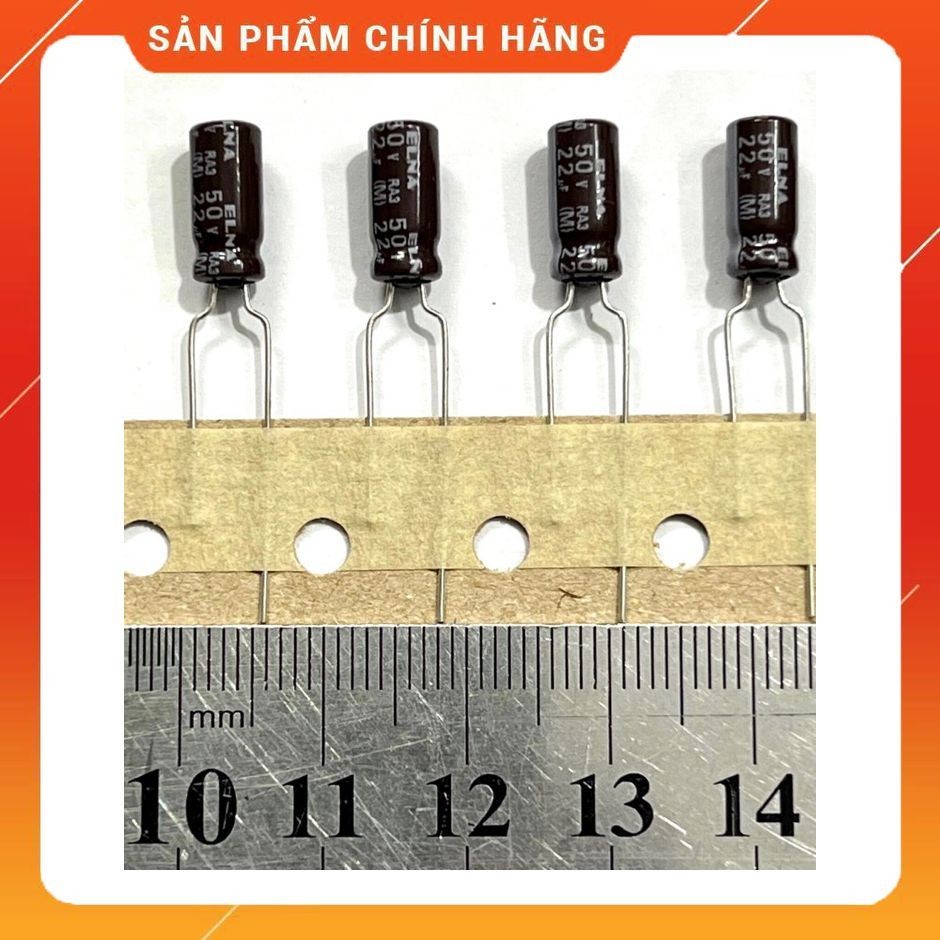 [ 10con ] ELNA RA3 CAPACITOR 50V 22UF, 50V22UF, 22UF50V, 22UF 50V (5x11x5mm) สีน้ําตาล