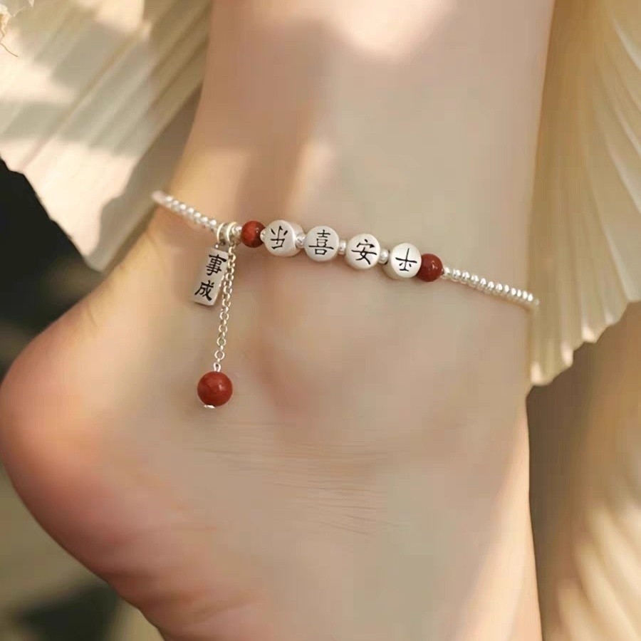 Anklets Anklets S925 สร้อยข้อเท้าเงินแท้ 2024 สไตล์จีน Retro High-End Feeling Non-Fade All-Match Luc