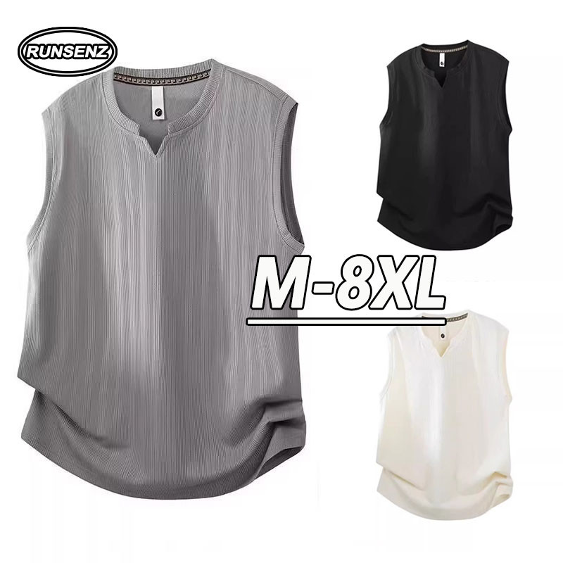 M-8XL เวอร์ชั่นเกาหลี V-NECK Tank Top สำหรับผู้ชายไซส์ใหญ่ สไตล์เรียบหรูและสวมใส่ง่าย