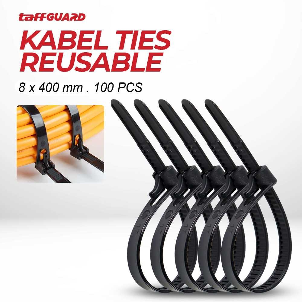 TaffiGUARD Cable Ties Zip Cable Organizer นํากลับมาใช้ใหม่ได้ 8x400 มม. 100 ชิ้น - NL816