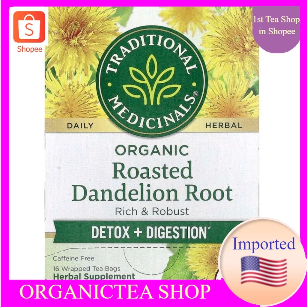 ชาTraditional Medicinals, Herbal Teas​ Organic Roasted Dandelion Root, Naturally Caffeine Free
