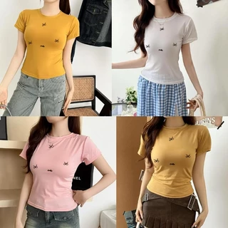 G01-07 เสื้อยืดสีดำ แขนสั้นพิมพ์ลายโบว์มินิ สุดน่ารัก แนวเกาหลี หลายไซส์ ผ้านิ่มสวมใส่สบาย ใส่ได้ทุกโอกาส ราคาถูก
