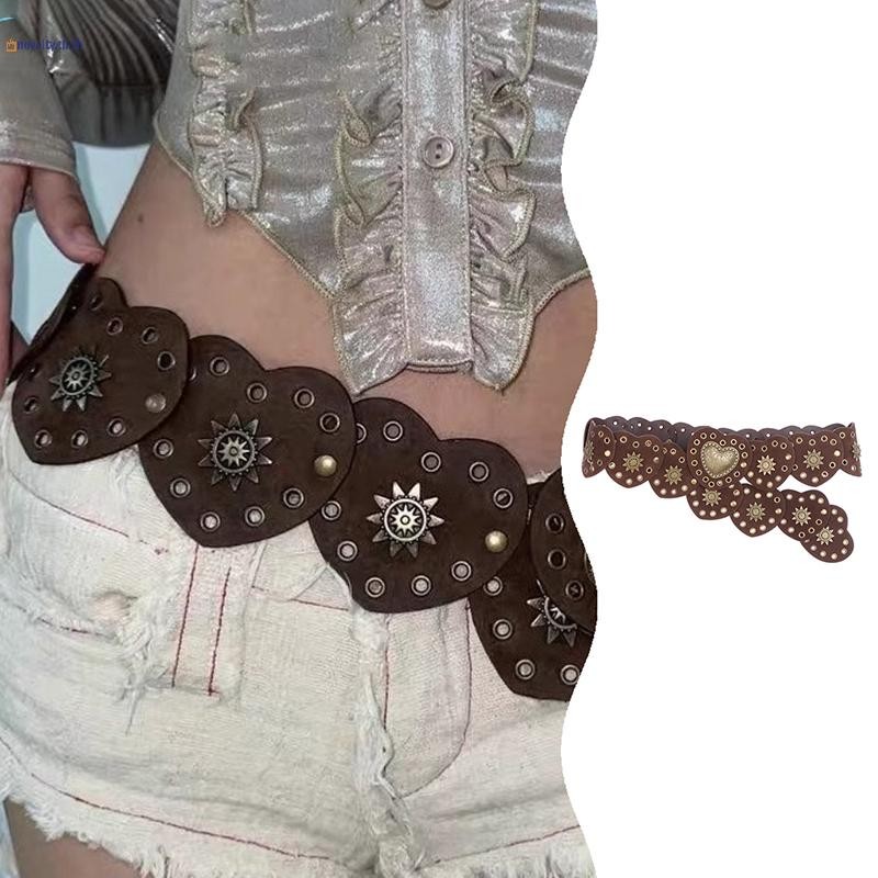 NLY เข็มขัดหัวใจคุณภาพสูง Retro หัวเข็มขัดหัวใจขนาดใหญ่ ผู้หญิง Western Denim Rivets Steampunk ตกแต่ง N