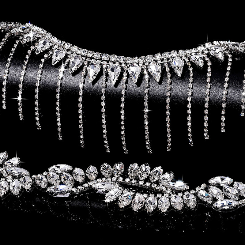 คริสตัล Rhinestone Trim สำหรับ DIY และซ่อม วิธีการยิงด้วยเหล็ก ใช้งานได้ทั้งชุดแต่งงานและกระเป๋า - รูปที่ 2