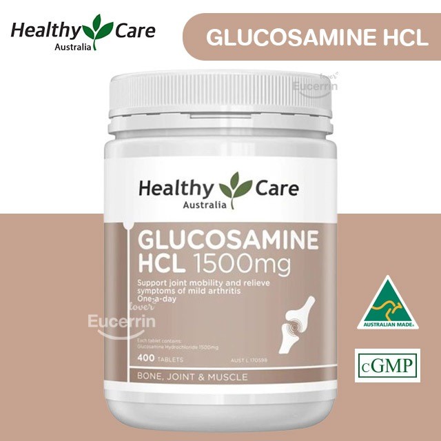 Healthy Care Glucosamine HCL 1500mg 400 Tablets สนับสนุนการเคลื่อนไหว บรรเทาอาการข้ออักเสบ