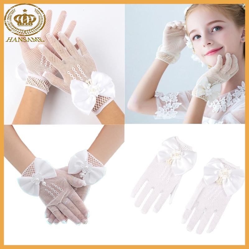 Elegant Girls Gloves Mittens For Wedding Dress And Formal Occasion White/Black