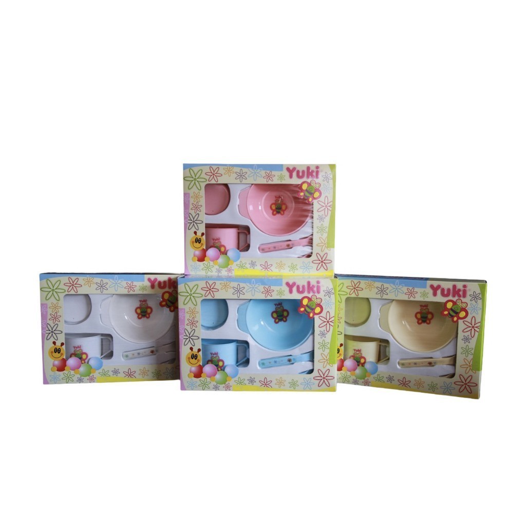 YUKI Gift Baby Set / Feeding Set - ฝาแก้ว + ช้อนส้อม + จานกลม / จานสี่เหลี่ยม (BPA Free)