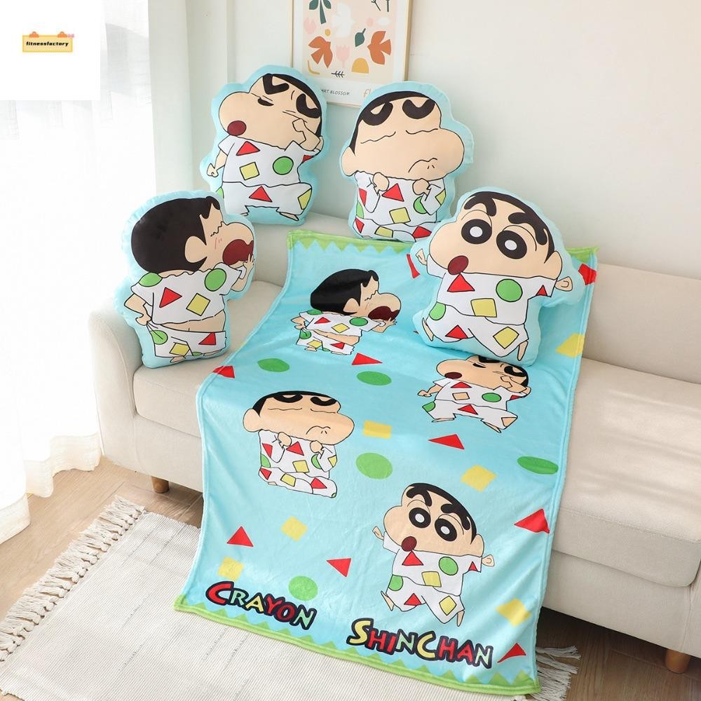 FITNESSFACTORY ผ้าห่มเครยอนชินจัง, หมอนนอนเครยอนชินจังแบบพกพาน่ารัก, เบาะติดตั้งยานพาหนะ เบาะตุ๊กตาการ์ตูนนุ่มหอพัก
