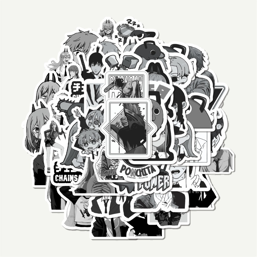 สติ๊กเกอร์แพ็คอะนิเมะ Chainsaw Man สติ๊กเกอร์ขาวดําคลาสสิก | สติ๊กเกอร์ TUMBLR | สติ๊กเกอร์แล็ปท็อปส