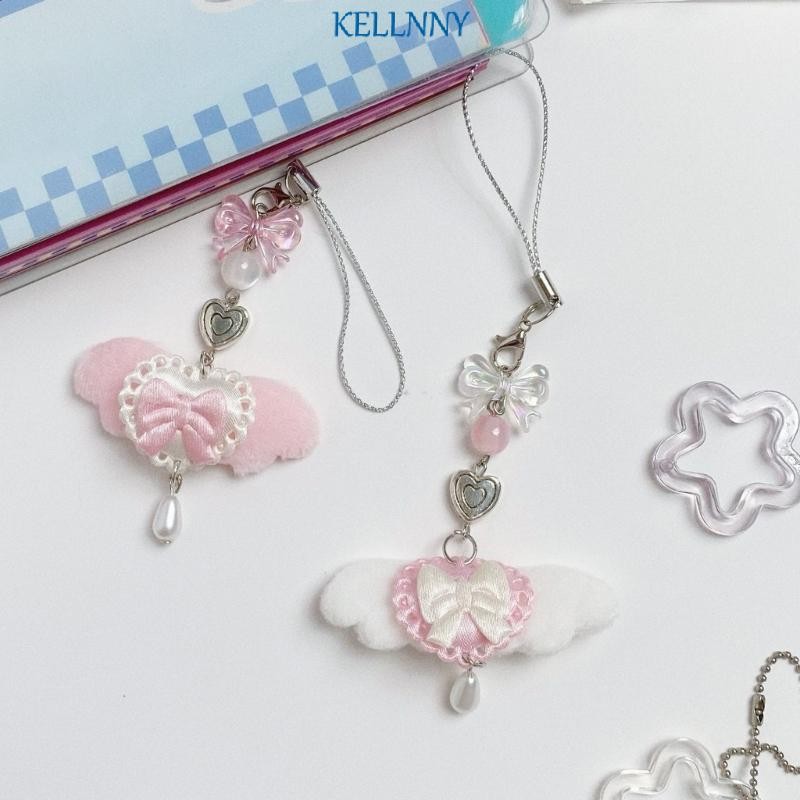 Kelln อินเทรนด์ Lolita สไตล์ Angel Wing โทรศัพท์ Charm พวงกุญแจ Faux นุ่มประดับคริสตัล