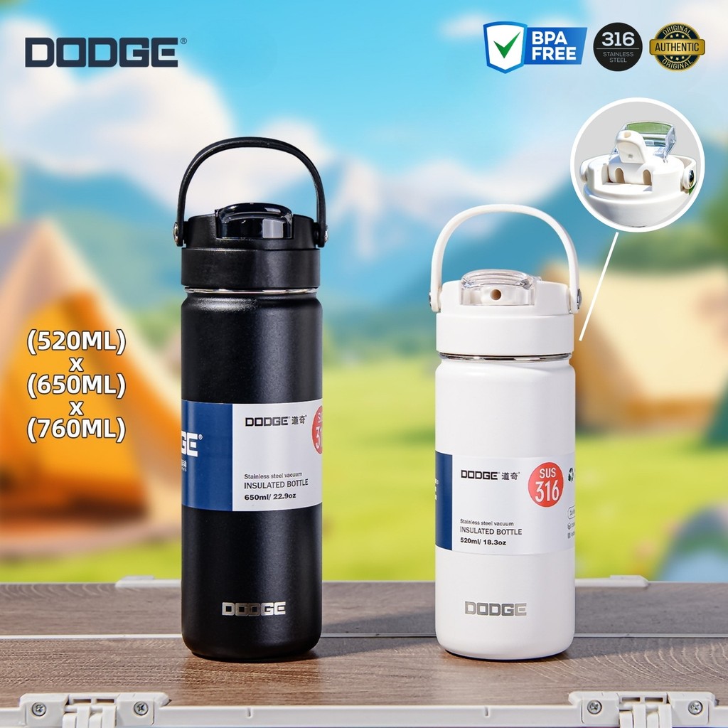 DODGE สแตนเลส 316 กระบอกน้ำหูหิ้ว ใช้งานกับน้ำดื่มได้หลากหลายประเภท ขนาด 520ml 650ml 760ml เก็บอุณหภูมิทั้งร้อนและเย็น