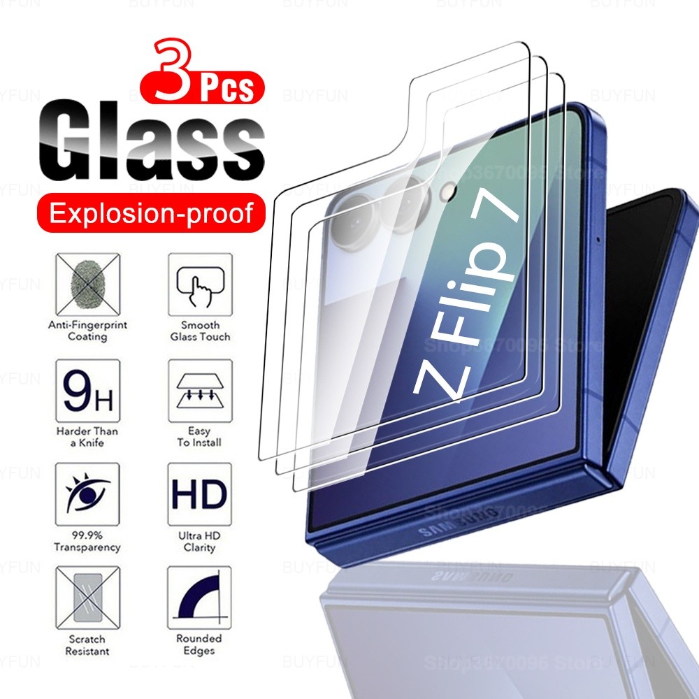 3 ชิ้นสําหรับ Samsung Galaxy Z Flip 7 5G ฟิล์มกระจกนิรภัย Samsung Z Flip7 Zflip7