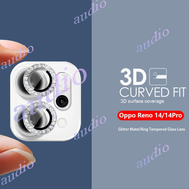 OPPO Reno15 Pro Max 5G OPPO Reno14 Pro 5G Glitter เพชรโลหะแก้วกล้องเลนส์สําหรับ Oppo Reno 14 15 Pro Max 14Pro 15ProMax 5G BlingเงาColofulโลหะกล้องเลนส์แหวนสําหรับ Oppo Reno14Pro Reno15Pro Max 5G