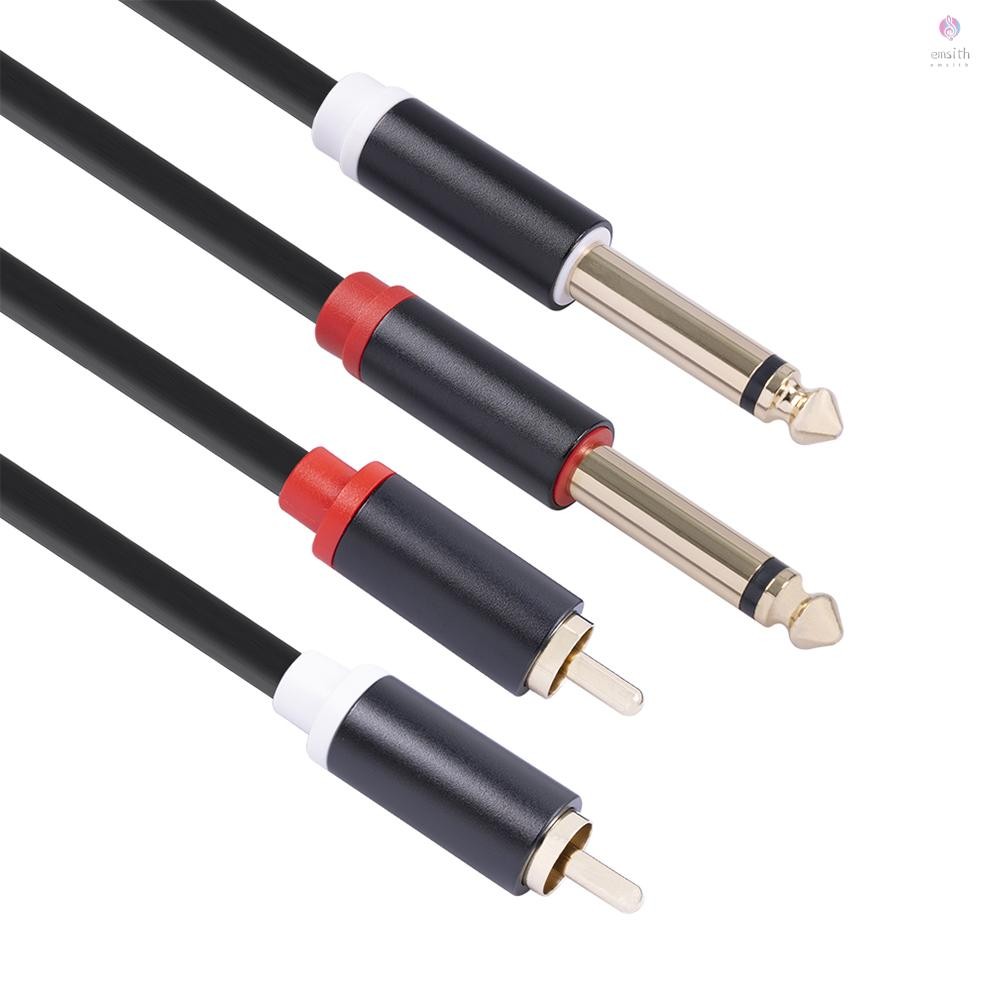 E*M Dual 1/4 TS to Dual RCA Audio Interconnect Cable 26.35mm Male TS to 2 RCA Male Adapter Wire Cord