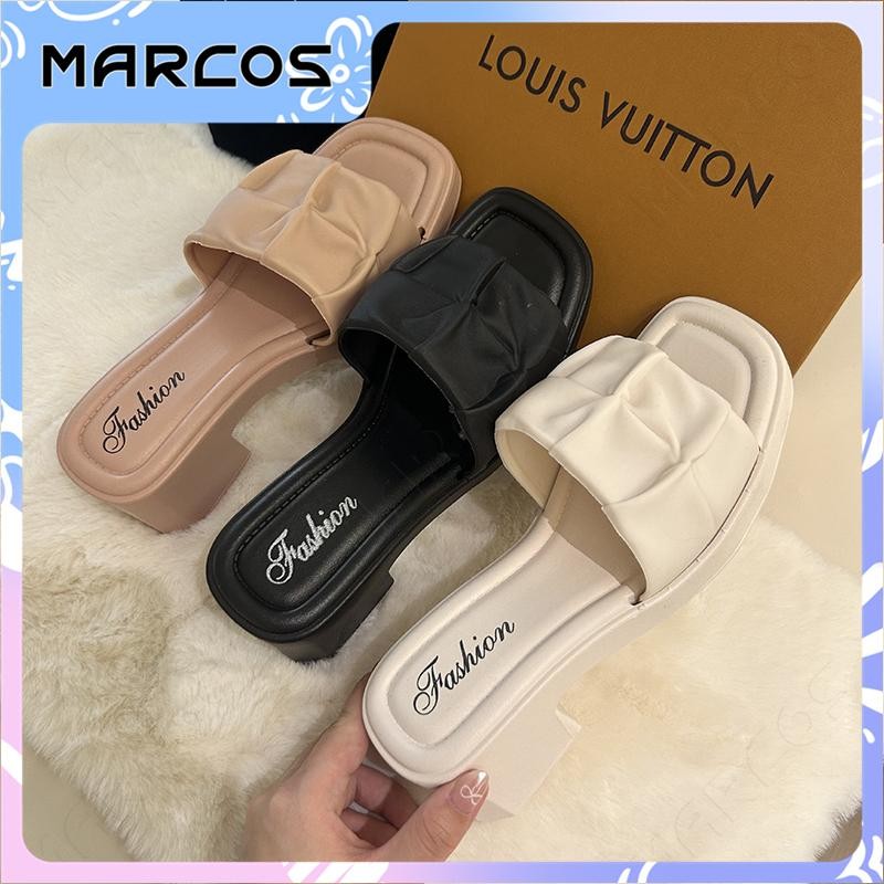 MARCOS การจัดส่งสินค้าในท้องถิ่นผู้หญิงรองเท้าแตะน้ำหนักเบากันน้ำตารางหนาพื้นรองเท้าสวมรองเท้าเพิ่มความสูงป้องกันการลื่น - รูปที่ 7