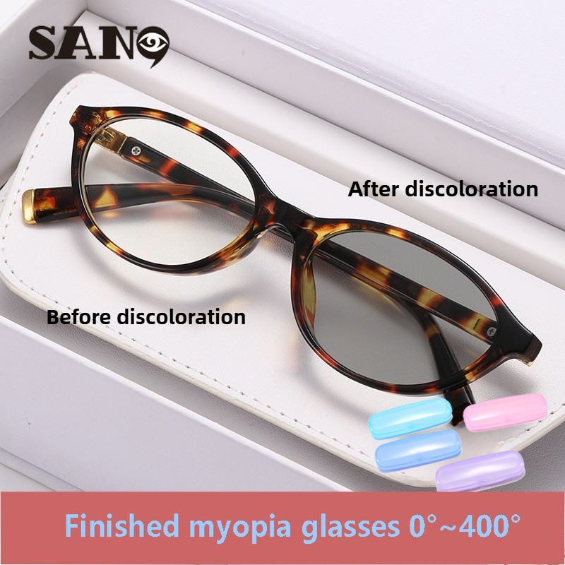 สินค้าพร้อม แว่นสายตาสั้นสําเร็จรูป 0°-400° วรรณกรรมย้อนยุคและศิลปะแว่นตาเปลี่ยนสีแสงสําหรับผู้หญิง
