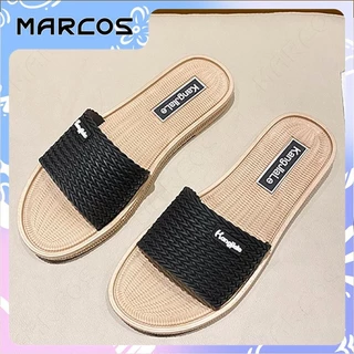 MARCOS การจัดส่งท้องถิ่นของรองเท้าแบนสำหรับสตรี น้ำหนักเบา ไม่ลื่น รองเท้านุ่ม รองเท้าสตรีที่มีลากตรง รองเท้าแตะสตรี