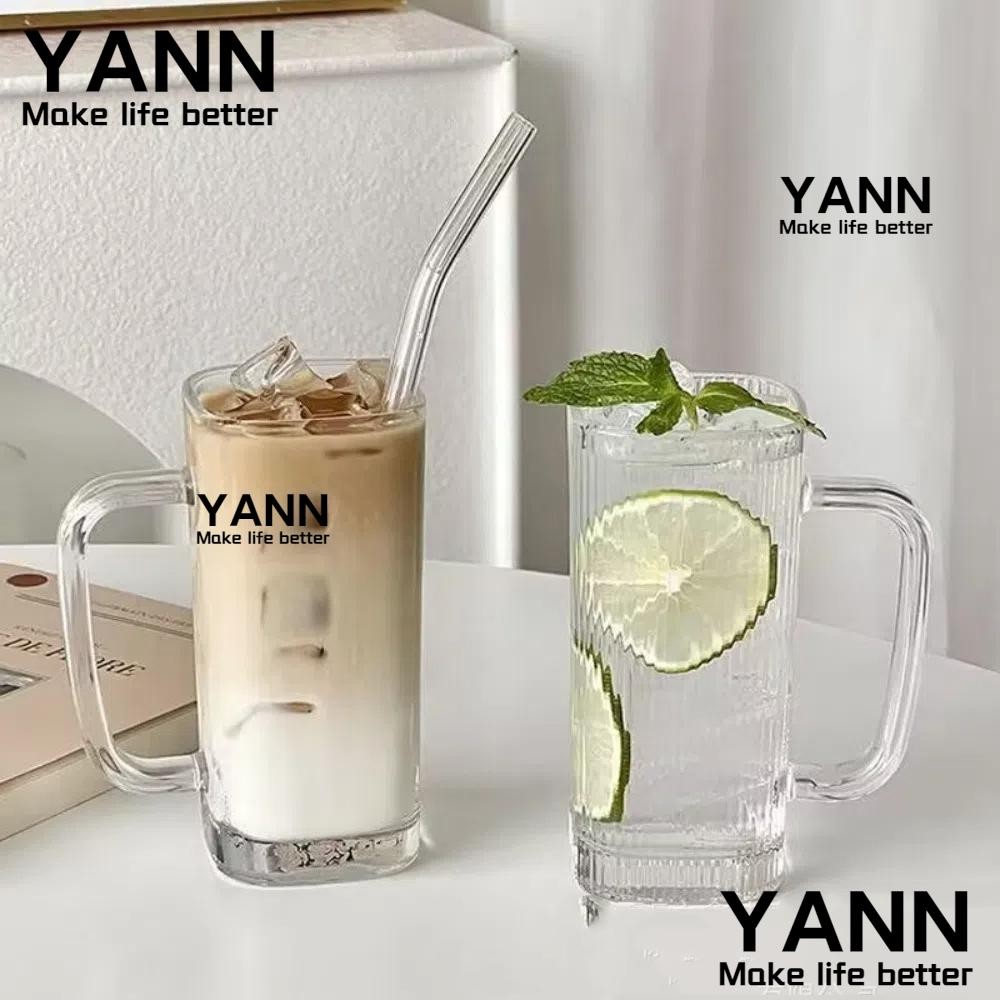 ยัน1 ถ้วยแก้วใสทนความร้อนพร้อมฝาปิดและถ้วยกาแฟฟางของขวัญคู่แก้วน้ําผลไม้สี่เหลี่ยมบ้านบาร์