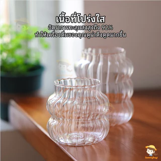 SWEETYBAYI แก้วกาแฟ แก้วลายตรง ปากกว้างล้างง่าย ถ้วยแก้ว ใส่ชานมไข่มุก แก้วทรงสูงใส่ 410/530/650ML