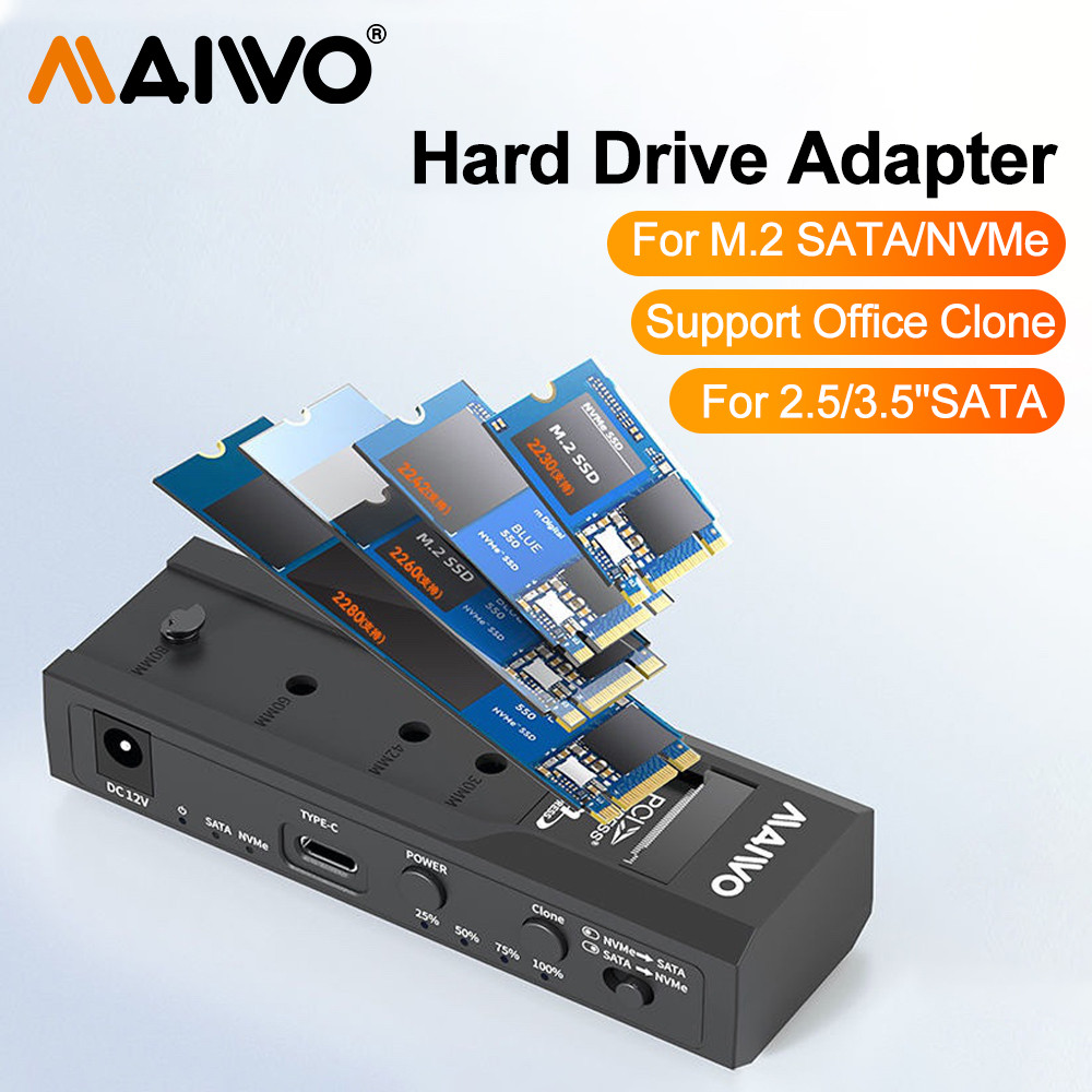 MAIWO Dual Bay M2 SSD Enclosure NVMe NGFF 10Gbps PCIe M.2 SSD กรณี 2.5 "/3.5 "ภายนอก HDD กรณีสํานักงาน Clone สําหรับ PC