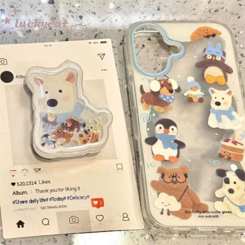 ใช้งานร่วมกับ iPhone 16 15 14 13 12 11 Pro Max X Xr Xs Max 7 8 Plus SE2020 เคสโทรศัพท์น่ารัก Red Rose สุนัขและผ้าพันคอสีฟ้าสุนัข + ขาตั้งคู่นุ่มปกหลัง - รูปที่ 2