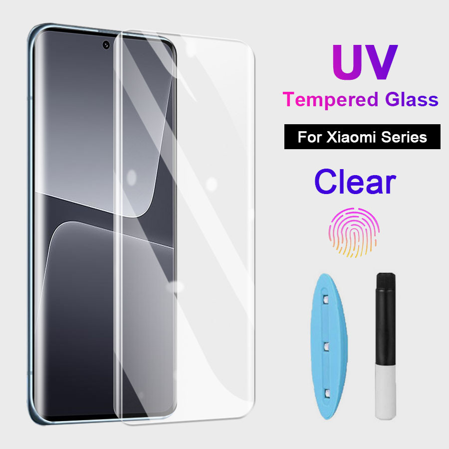 HD Full Coverage UVโค้งกระจกนิรภัยป้องกันหน้าจอสําหรับXiaomi 15 14 13 12 11 Pro Plus Ultra Redmiหมายเหตุ 14 Poco X7 รองรับลายนิ้วมือ