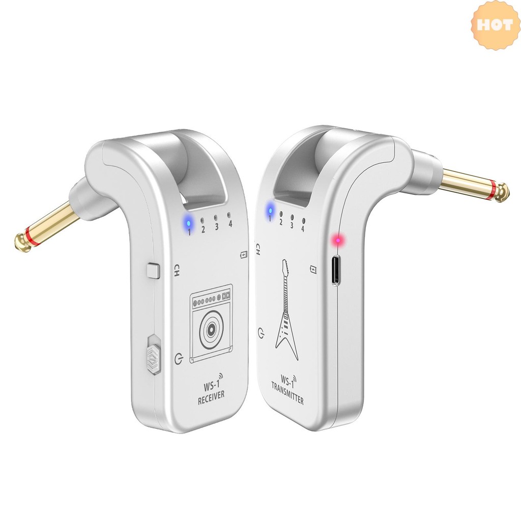 [2025 ใหม่] WS-1 2.4GHz ระบบกีตาร์ไร้สายชาร์จเครื่องส่งสัญญาณและตัวรับสัญญาณ 4 ช่อง 30 M เกียร์ 282o