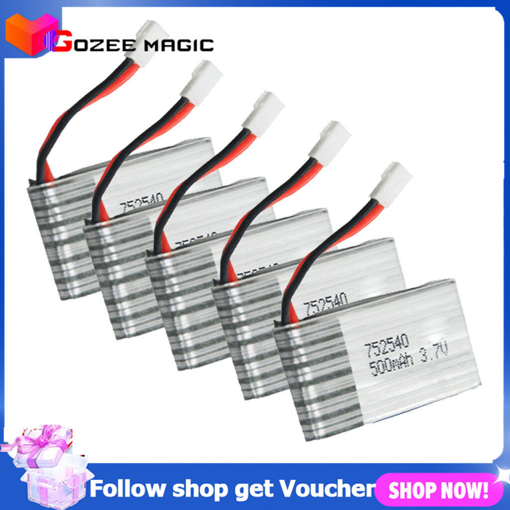 GozeeMagic 5 ชิ้น-3.7V 500mAh 752540   RC Quadcopter แบตเตอรี่ Lipo สําหรับ Syma X5HW X5HC X5UW รีโม
