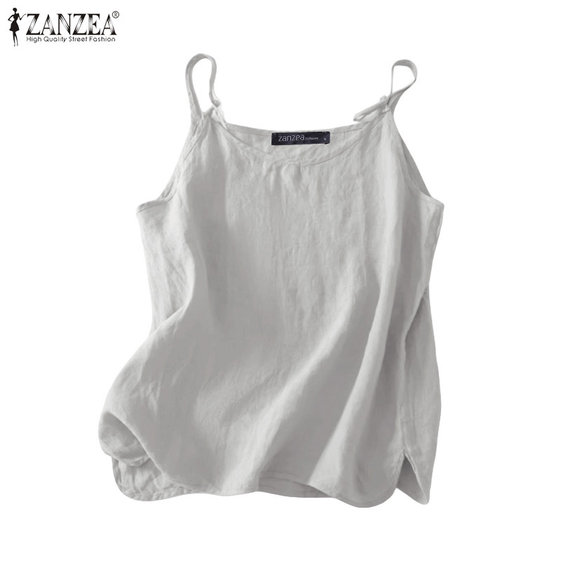 ZANZEA ซานเซีย สตรี สีทึบเสื้อกล้าม สไตล์เกาหลี สำหรับวันหยุดและสวมใส่ง่าย