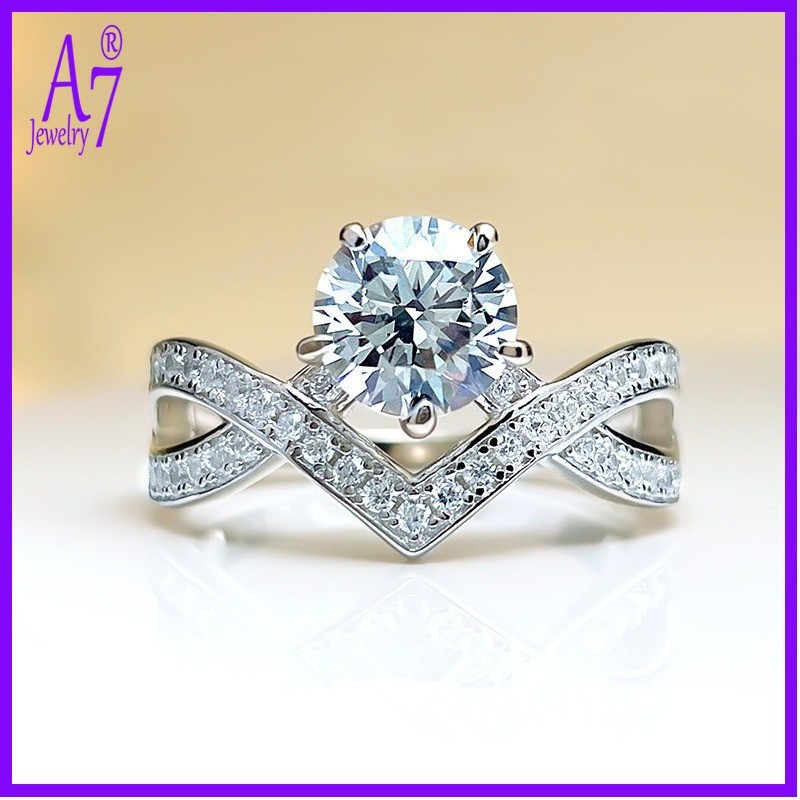 925 Silver Classic Crown หกกรงเล็บ Moissanite แหวน CSX270