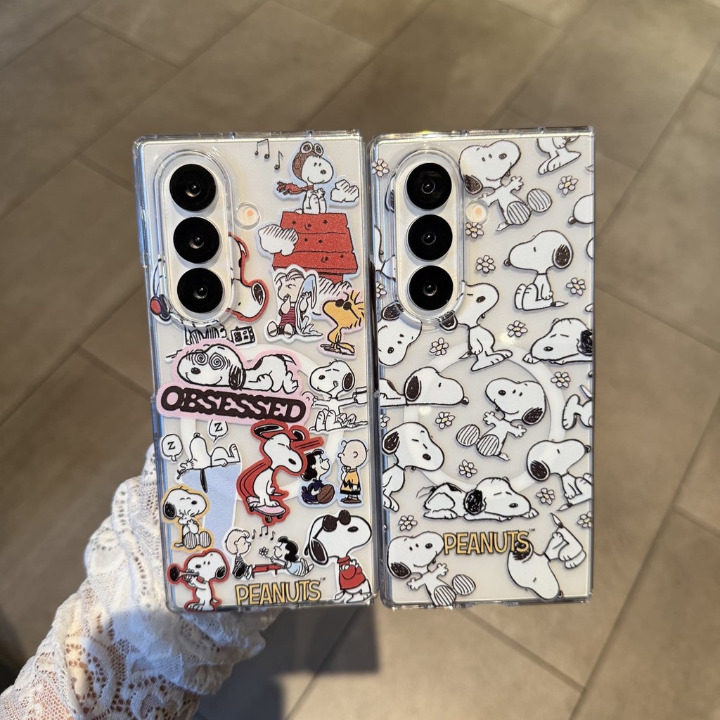 SamsungZ Fold8 Wide/7/6 Magnetic Transparent Edge รวมทุกอย่าง Hard Shock-proof เคสโทรศัพท์z fold5/4 การ์ตูนน่ารัก Snoopy PC เคสป้องกัน