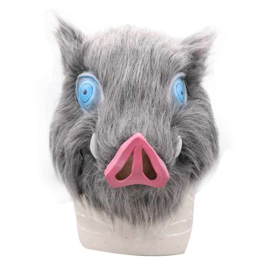 Demon Slayer Mask Head Mouth Flat Inosuke Latex Mask Prom Party Plush Headgear